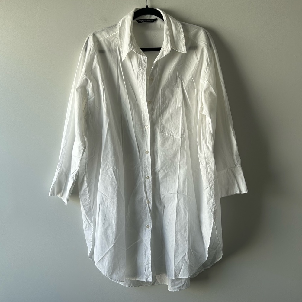 Zara white oversized long shirt